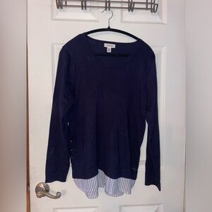 Calvin Klein Dark Blue Layered-Hem Long Sleeve Tee